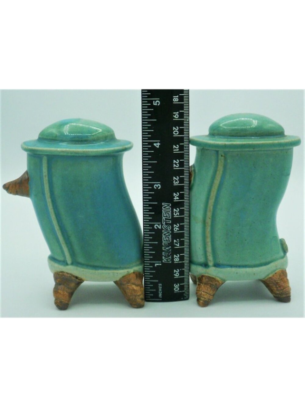 Hand Painted Salt and Pepper Shakers Teal Brown Ceramic Large 4.5 IN TT Japan - Picture 7 of 8